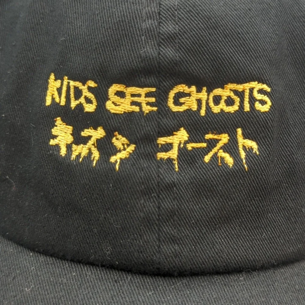 RARE Kanye West Kid Cudi Kids See Ghosts Hat Cap Black Japanese Katakana